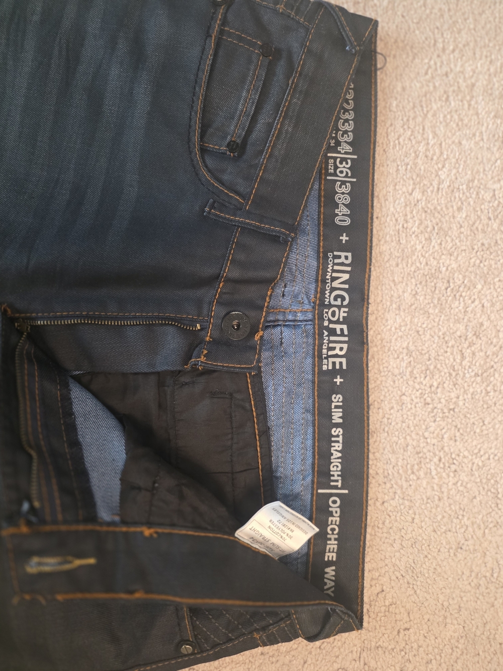 Ring of Fire Men’s Slim Straight Jeans - Dark Indigo with Contrast Stitching